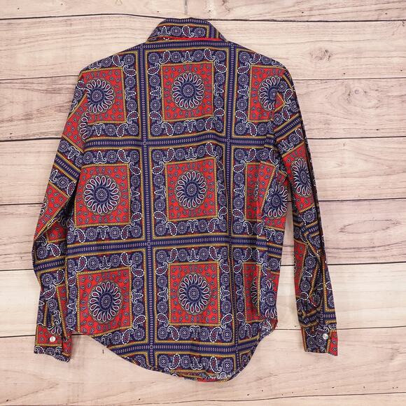 Vintage Permanent Press Shirt Womens Large? Paisley Western Bandana 70s - Picture 4 of 7